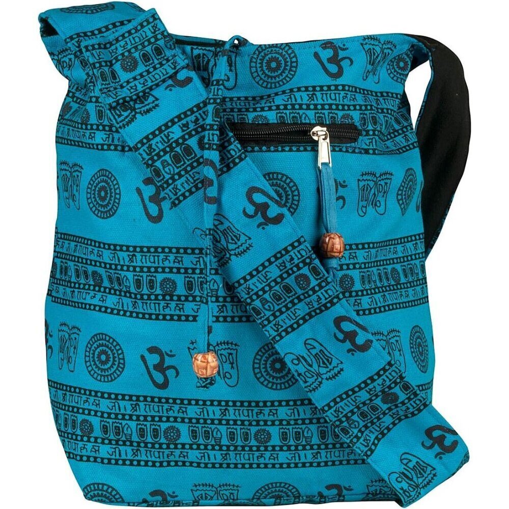 Blue Patchwork Canvas Hobo Shoulder Bag Large Casual Hippie Boho Style